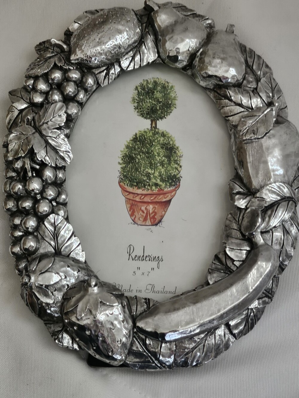 Silver Fruit Motif Oval Photo Frame - Decorative Home Fall Accent